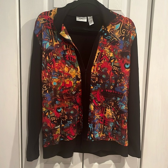 Chico's Jackets & Blazers - Spa by Chico's Black colorful rayon /spandex  Jacket sz 2 ( large )